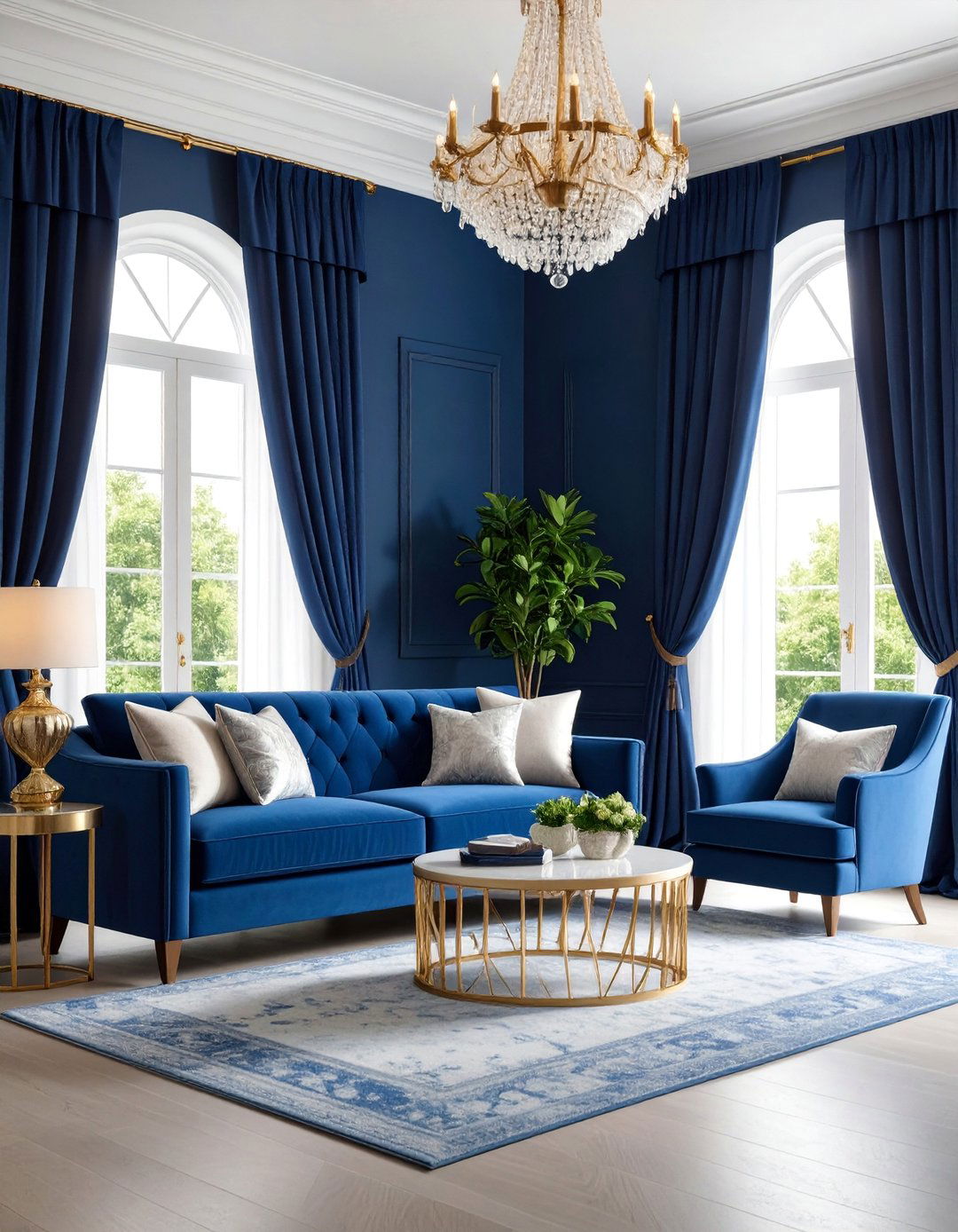 Navy Curtains and Window Treatments Living Room - 25 Navy Living Room Ideas