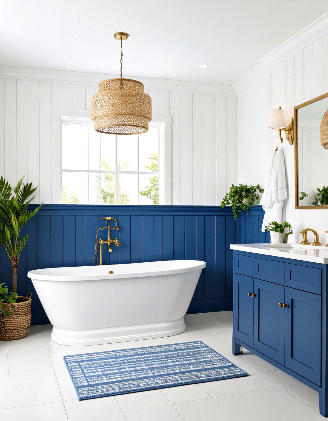 Navy Shiplap Half Wall with White Upper Walls - 25 shiplap bathroom ideas