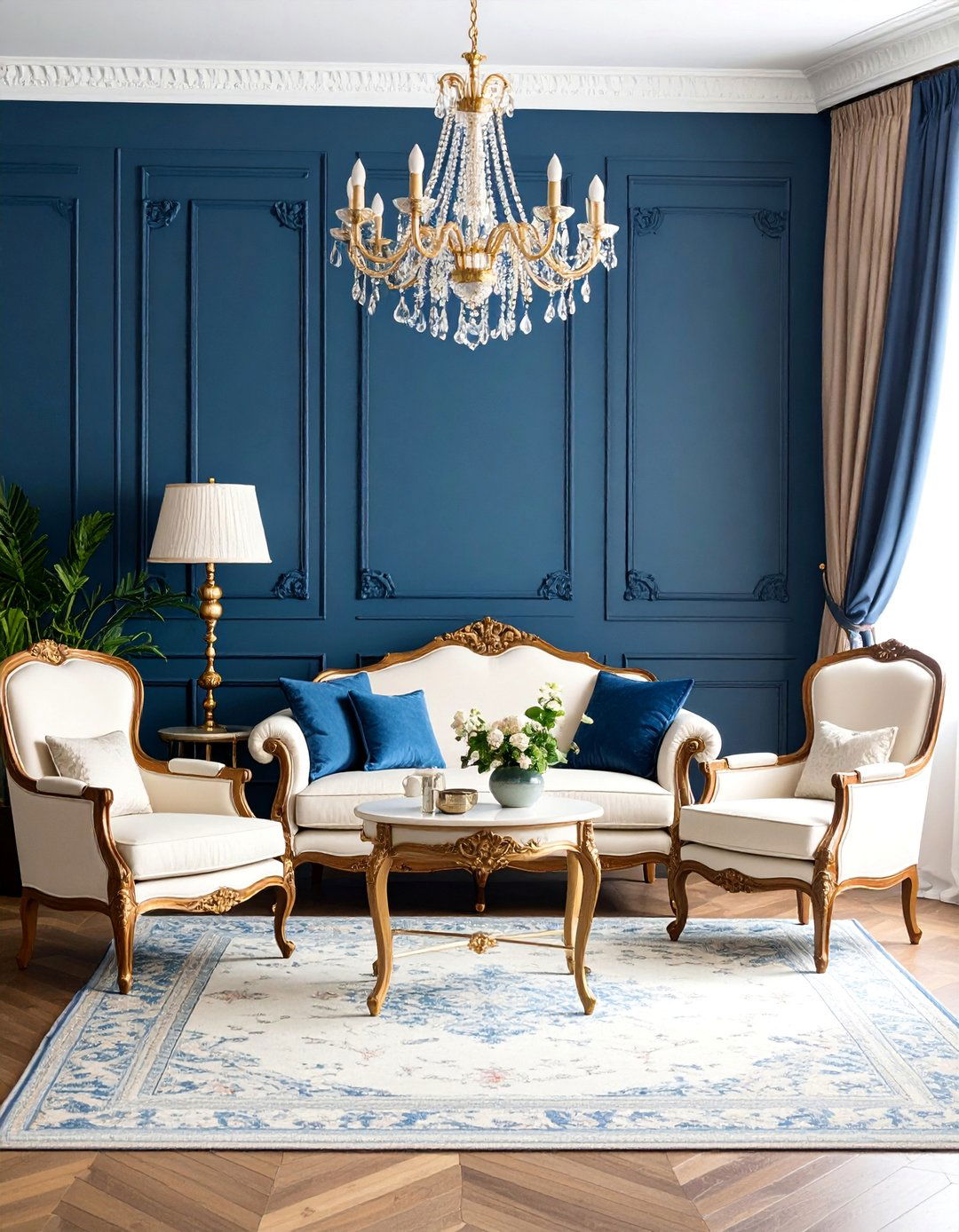 Navy and Cream Traditional Living Room with Antiques - 25 Navy Living Room Ideas