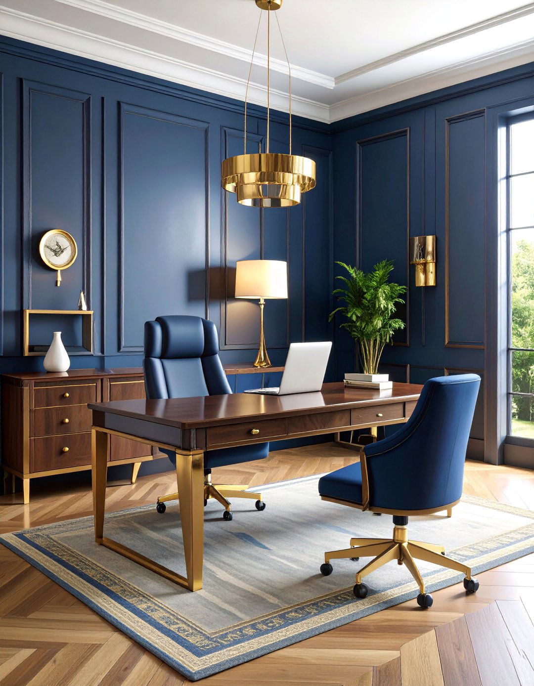 Navy and Gold Luxury Office with Sophisticated Details - 25 Small Office Ideas