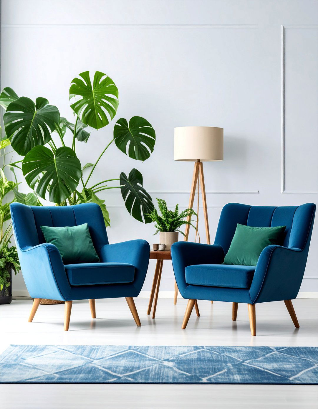 Navy and Green Nature Inspired Living Room Design - 25 Navy Living Room Ideas