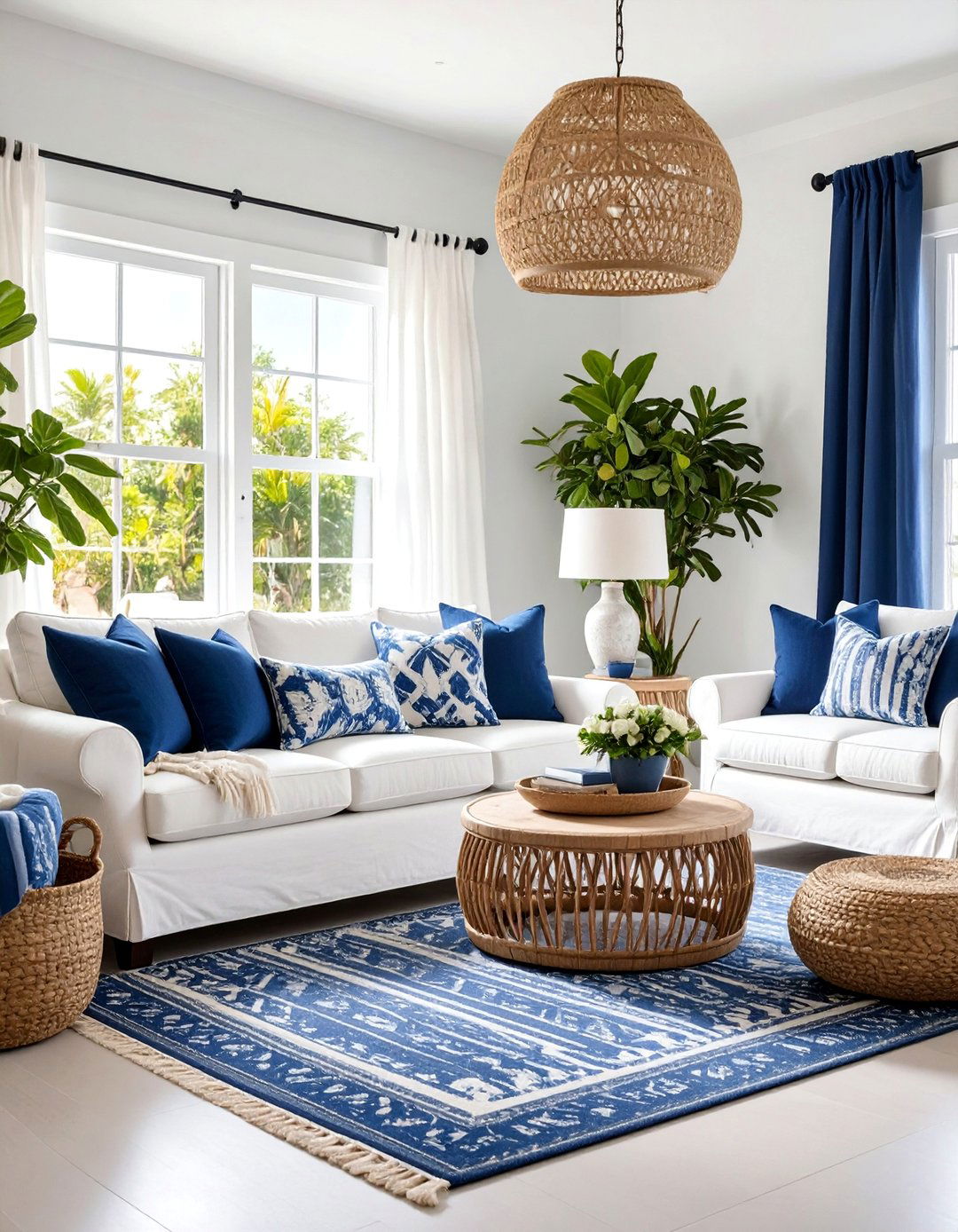 Navy and White Coastal Living Room - 25 Navy Blue Living Room Ideas