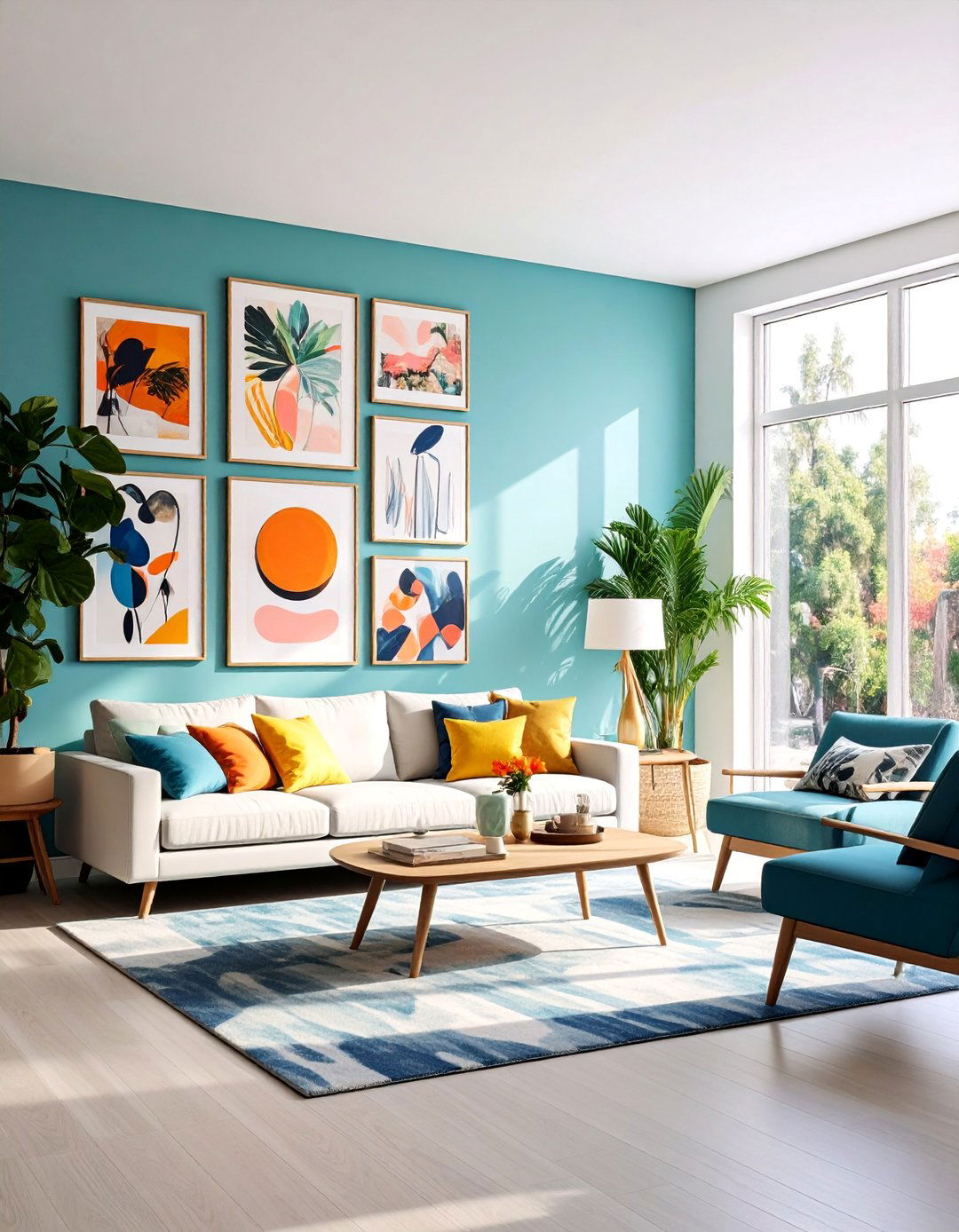 Navy and White Gallery Wall Living Room Design - 25 Navy Living Room Ideas