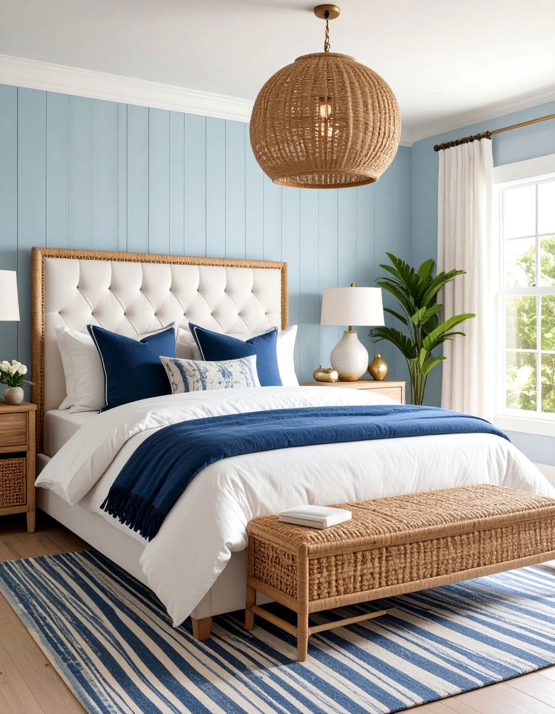 Navy and White Striped Coastal Bedroom - 25 Preppy Room Ideas