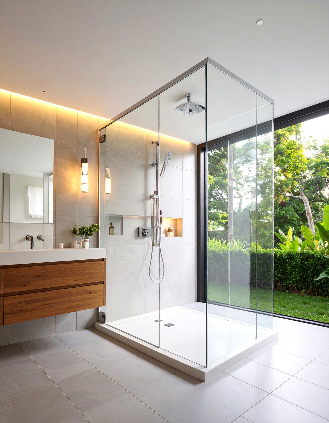 Neo Angle Glass Corner Shower with LED Lighting - 25 Corner Shower Ideas