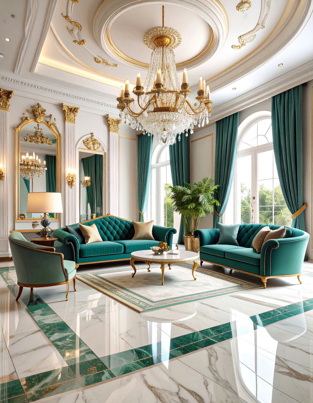 Neo Classical Marble Floor Living Room with Palladian Patterns - 25 Marble Floor Living Room Ideas