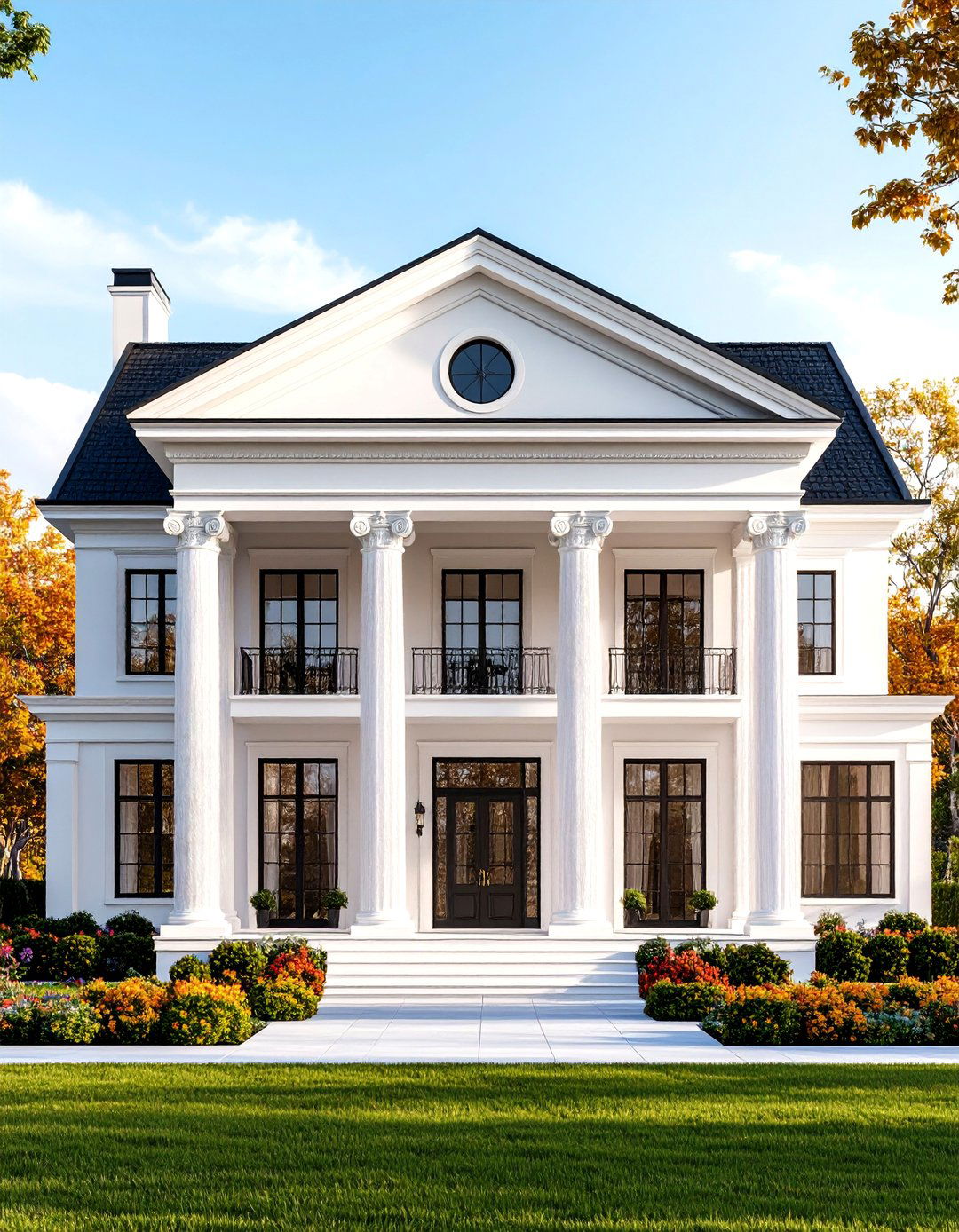 Neo Classical with Columns and Symmetry - 25 houses with black roofs
