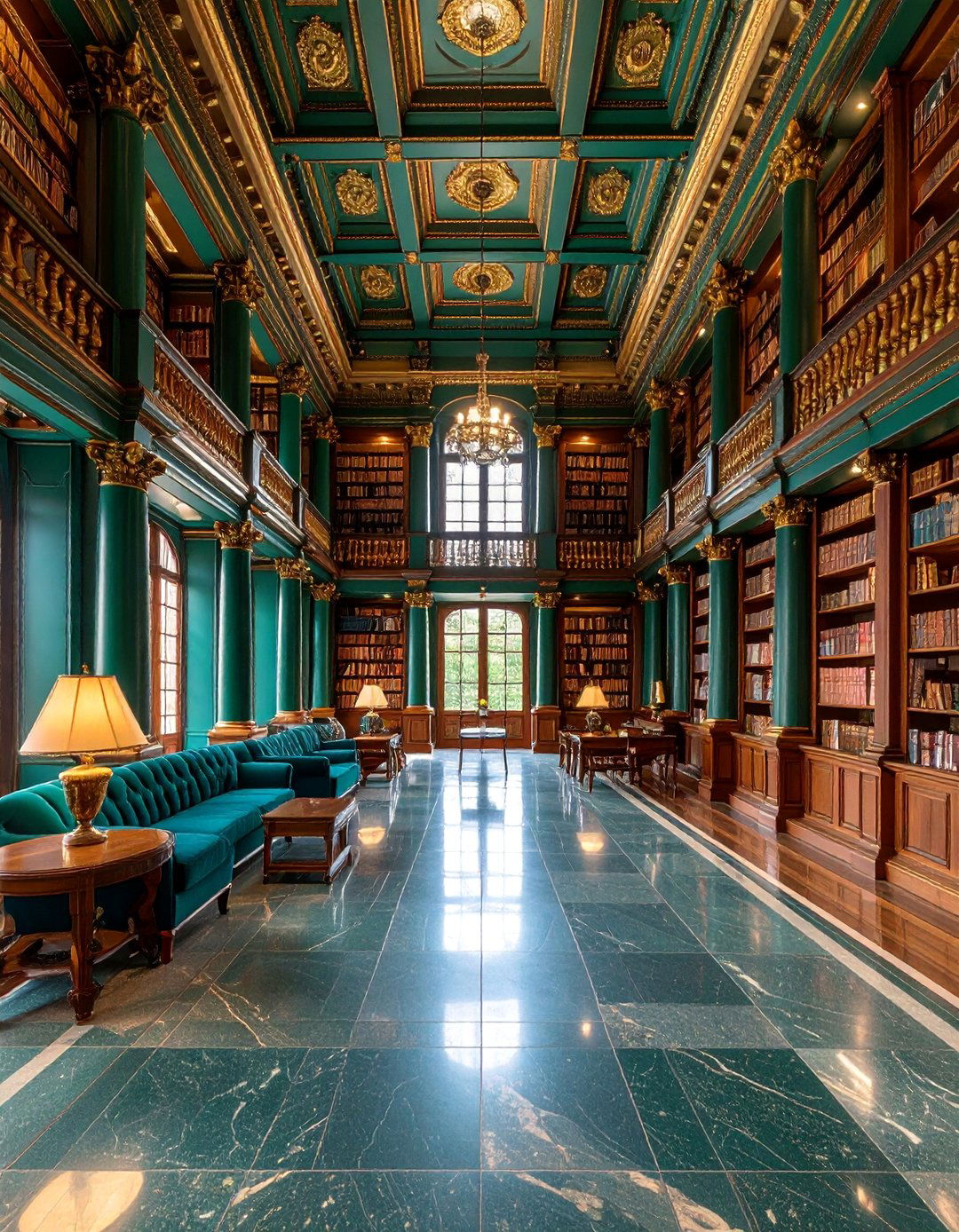 Neoclassical Library with Malachite Green Elements - 25 Dark Green Home Library Ideas and Inspiration