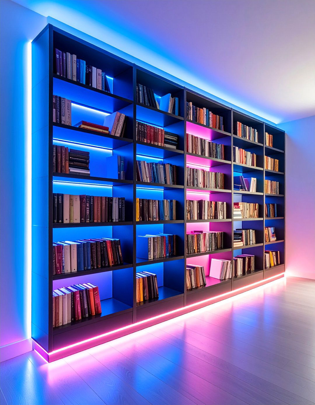 Neon Flex Strip Accent Lighting - 25 Bookshelf Lighting Ideas