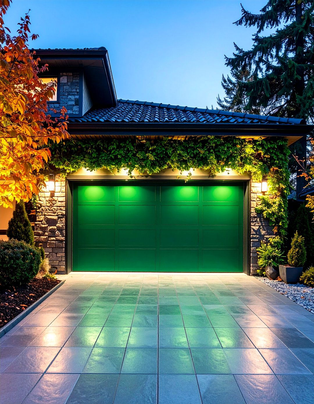 Neon Green Artistic Statement with LED Integration - 25 Green Garage Door Ideas