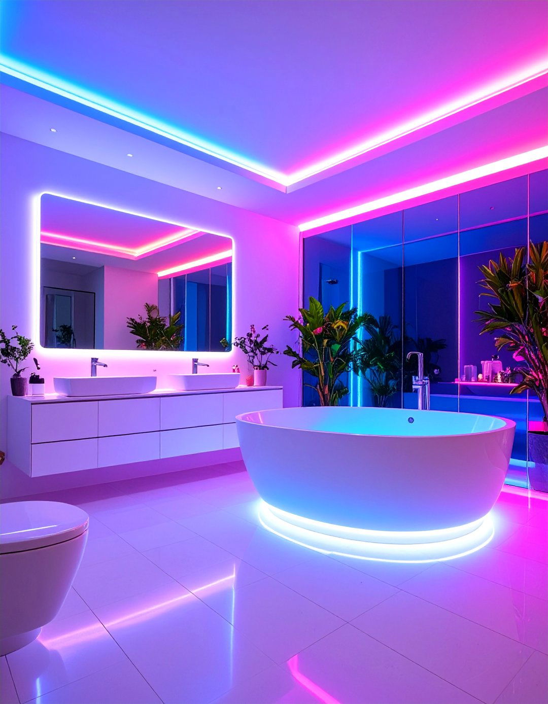 Neon LED Teen Bathroom with Futuristic Lighting - 25 Teen Bathroom Ideas