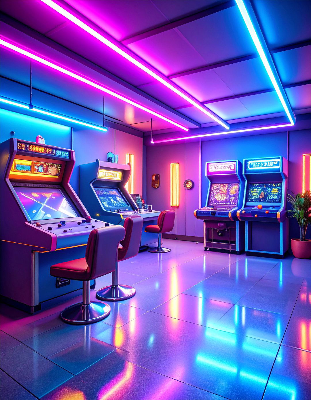 Neon Lit Retro Garage Game Room - 25 Garage Game Room Ideas