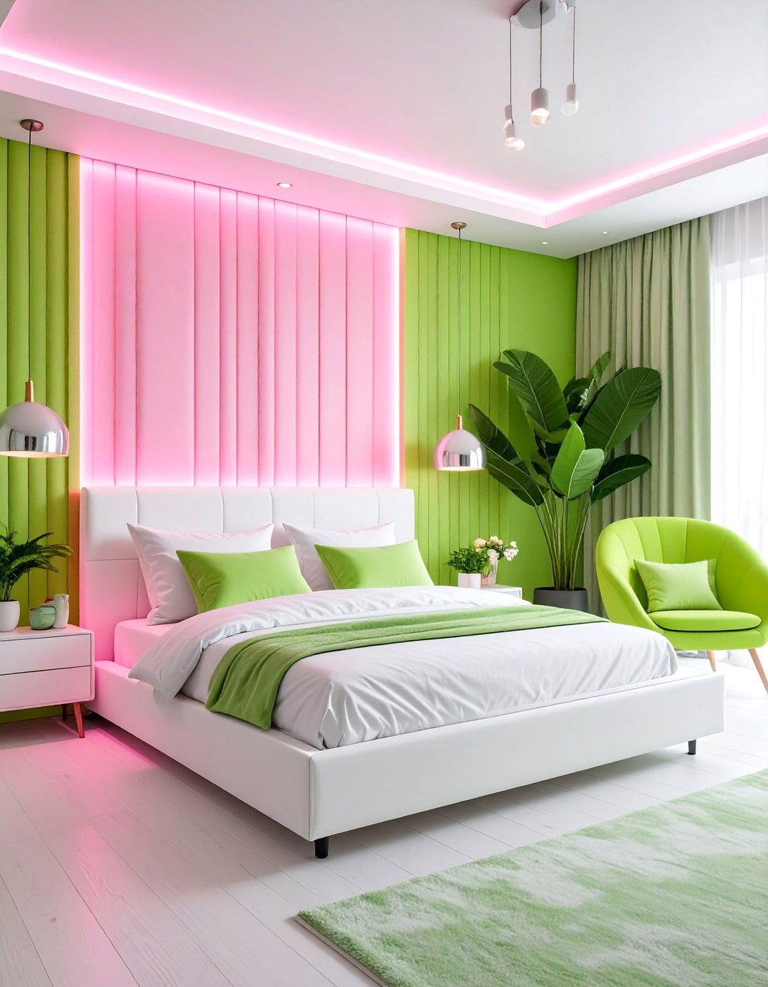 Neon Pink and Lime Green Contemporary Bedroom - 25 Pink and Green Bedroom Ideas