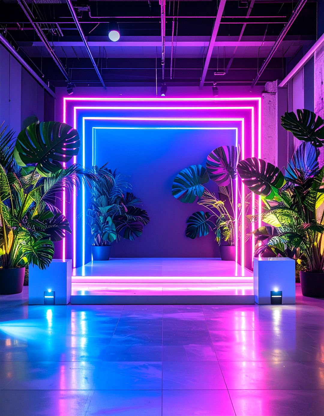 Neon Sign Wedding Backdrop with Tropical Leaves - 25 Wedding Backdrop Ideas