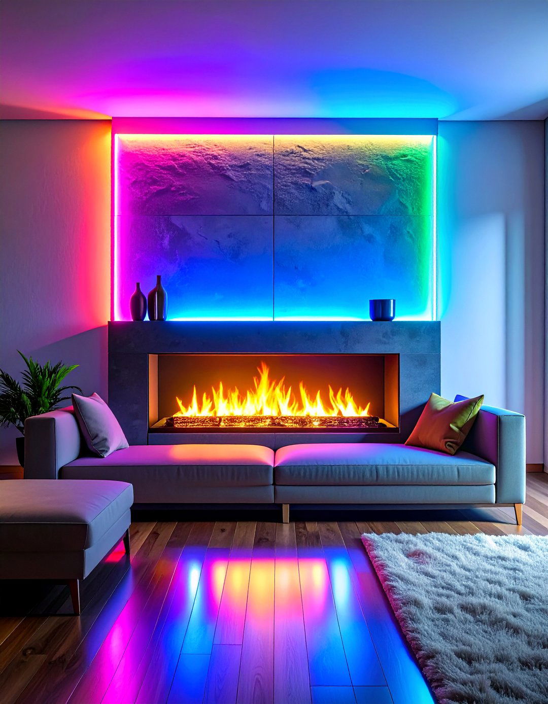 Neon Strip Accent Lighting with Contemporary Edge - 25 Fireplace Mantel Lighting Ideas