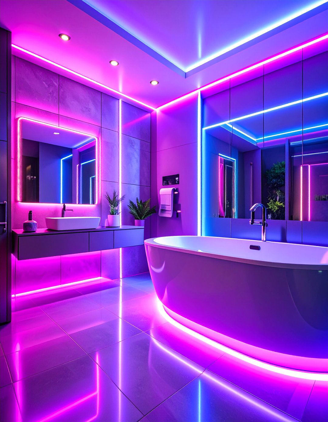 Neon and Chrome Maximalist Bathroom - 25 Maximalist Bathroom Design Ideas