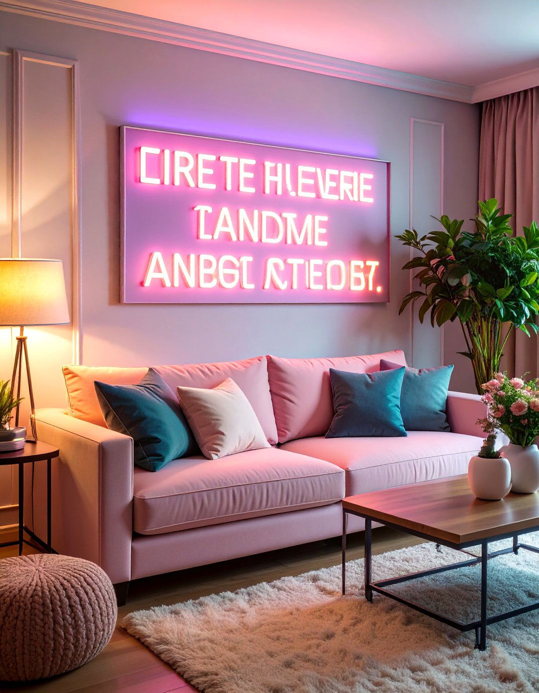 Neon or LED Art Signage with Contemporary Edge - 25 living room wall decor ideas