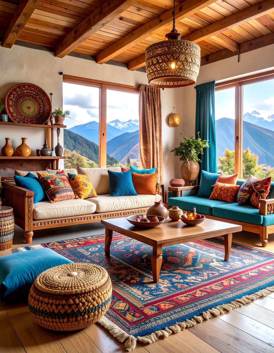 Nepalese Living Room with Himalayan Craftsmanship Elements - 25 Asian Living Room Ideas