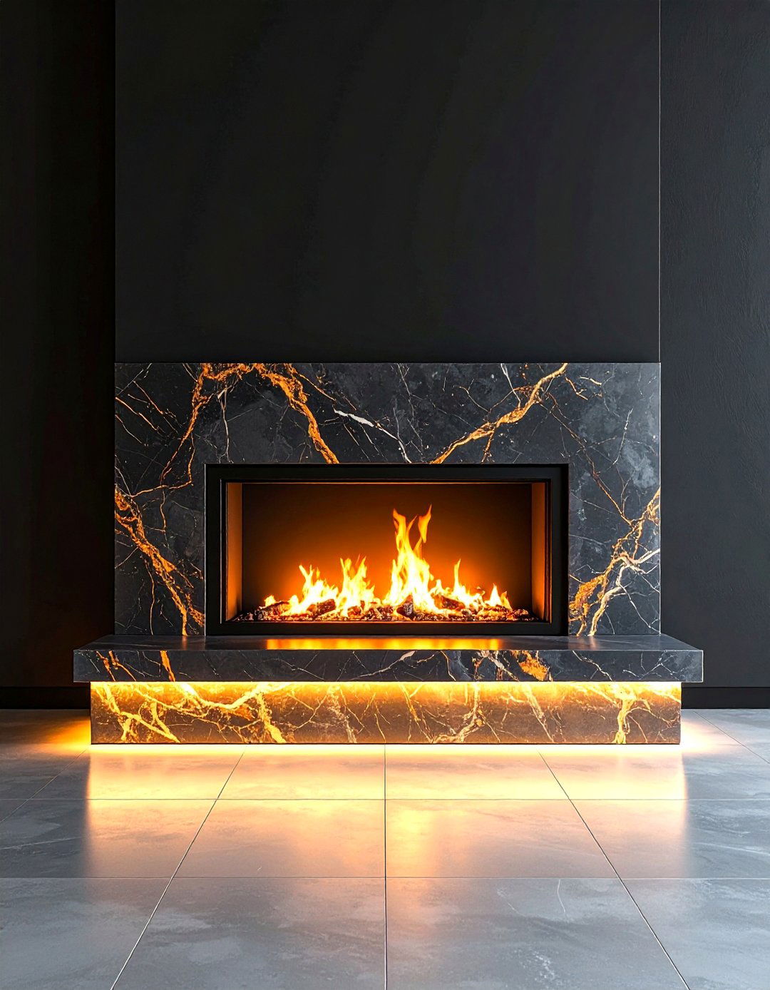 Nero Portoro Marble Fireplace with High Contrast Luxury Design - 25 Marble Fireplace Ideas