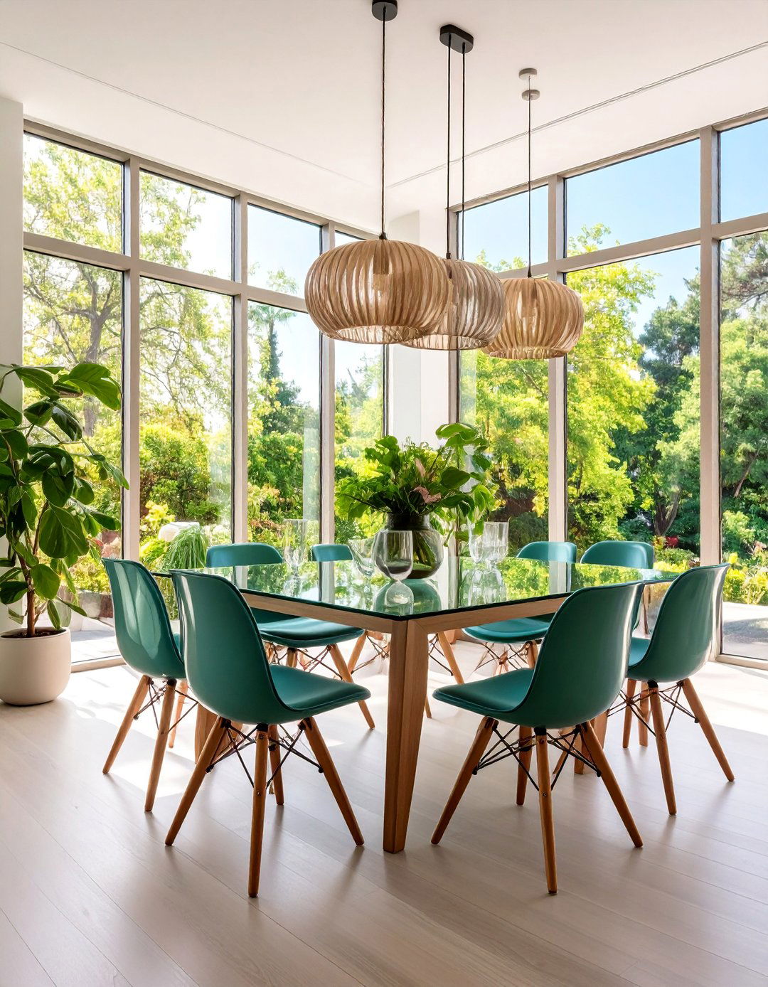 Neutral Dining Room with Floor to Ceiling Windows - 25 Neutral Dining Room Ideas