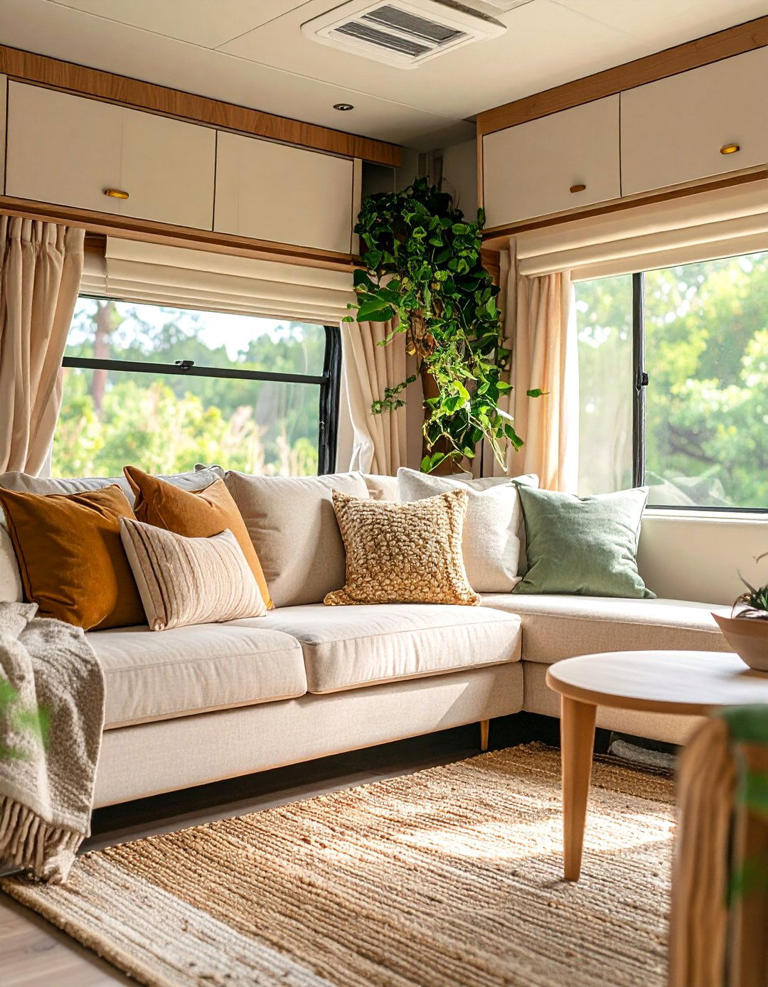 Neutral Grasscloth Living Area Design - 25 Rv Wallpaper Ideas