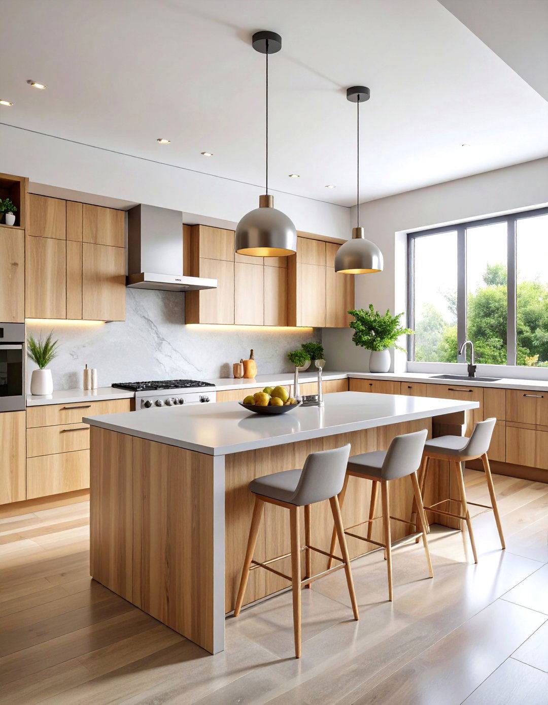 Neutral Gray Quartz Countertops with Oak Cabinets - 25 what color countertops go with oak cabinets