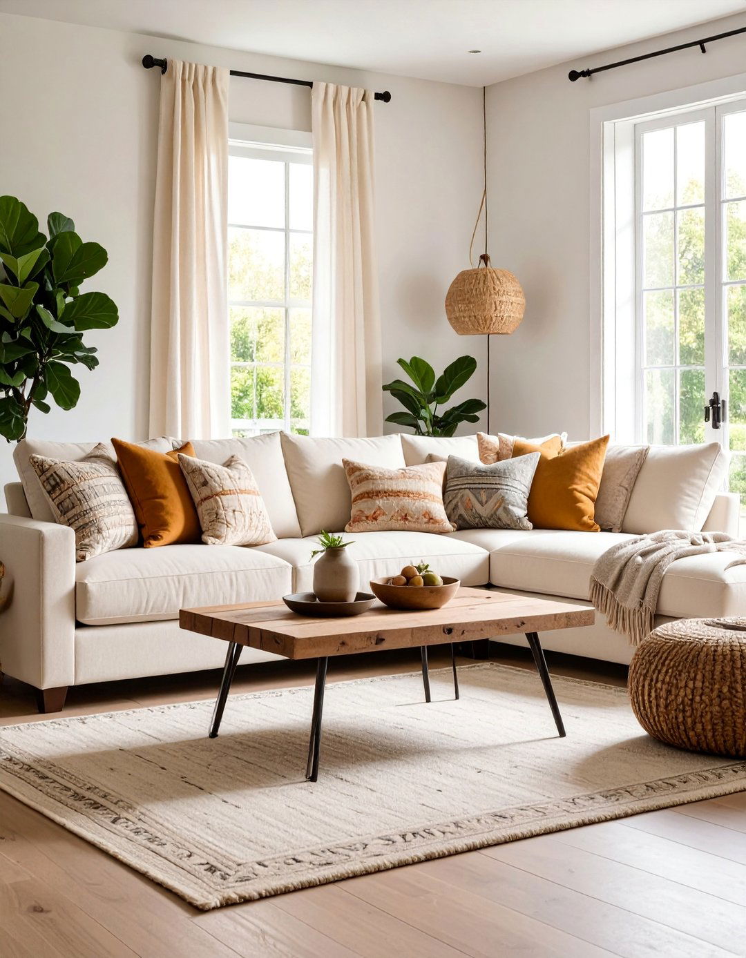 Neutral Linen Sectional Living Room with Natural Elements - 25 Joanna Gaines Living Room Ideas