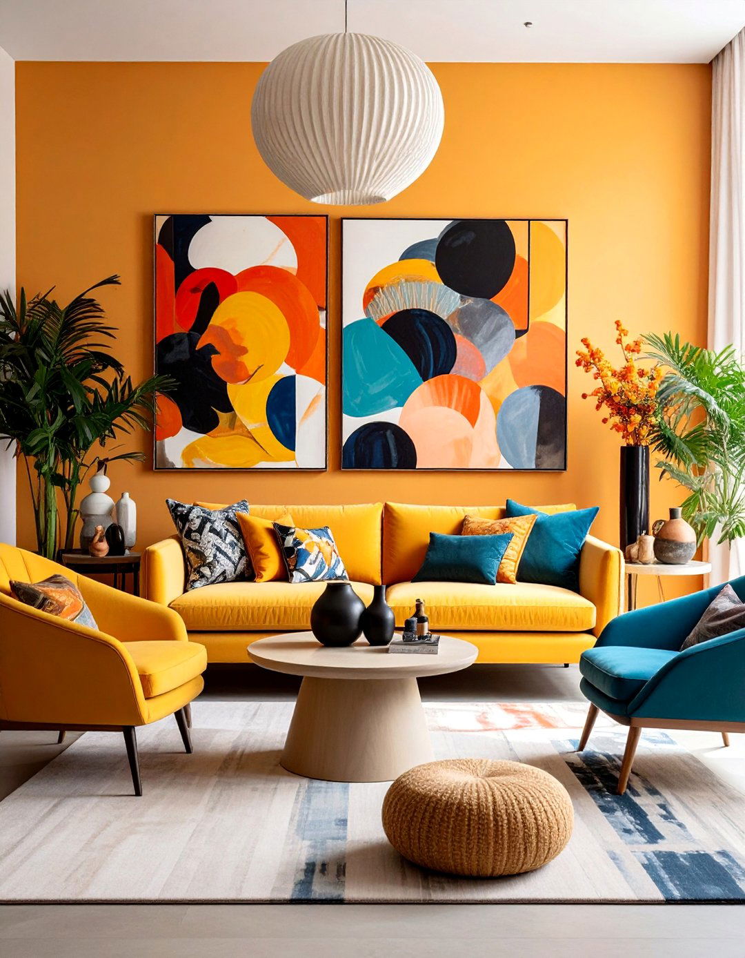 Neutral Living Room with Bold Art and Accessories - 25 Neutral Living Room Ideas