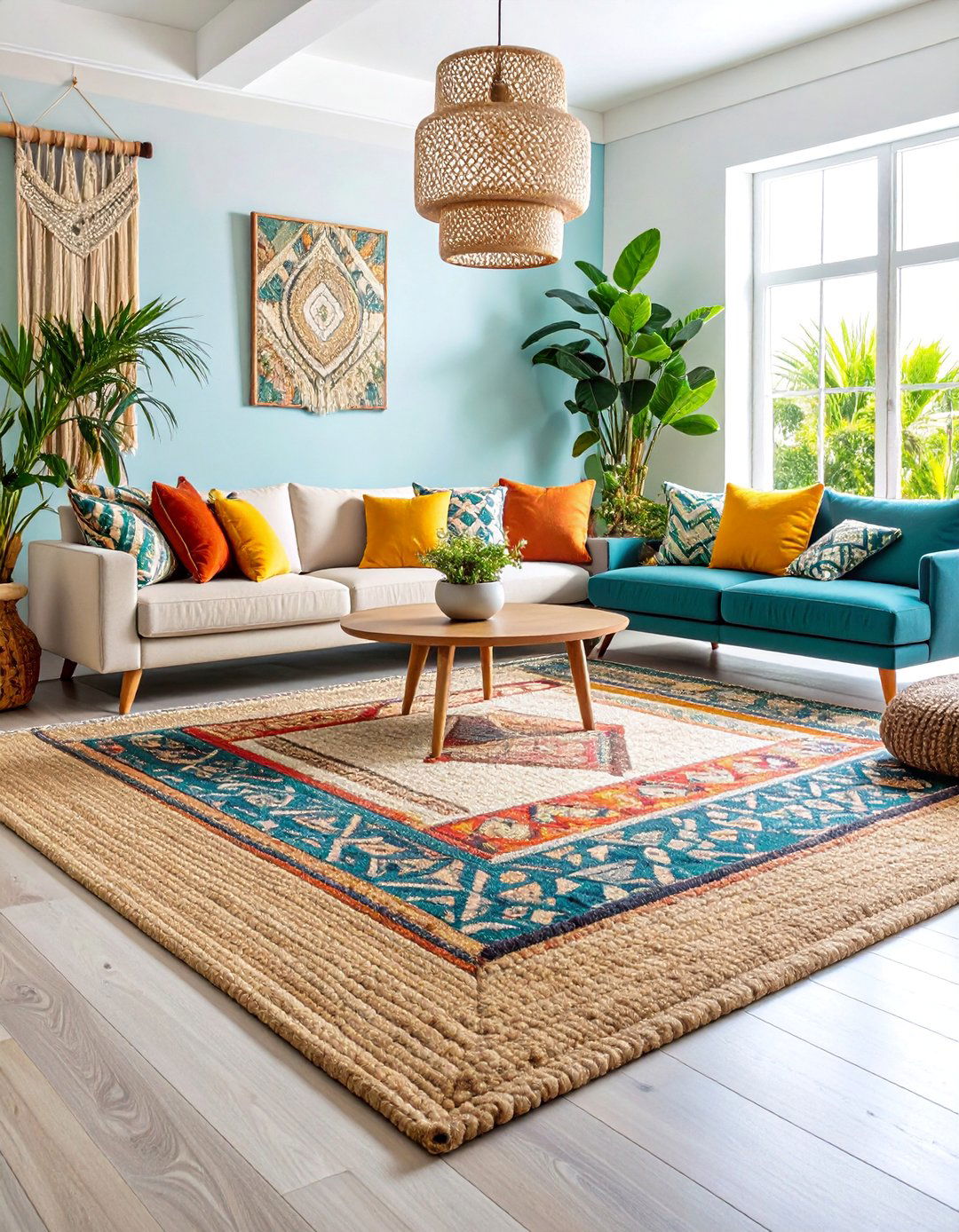 Neutral Living Room with Layered Rugs - 25 Neutral Living Room Ideas