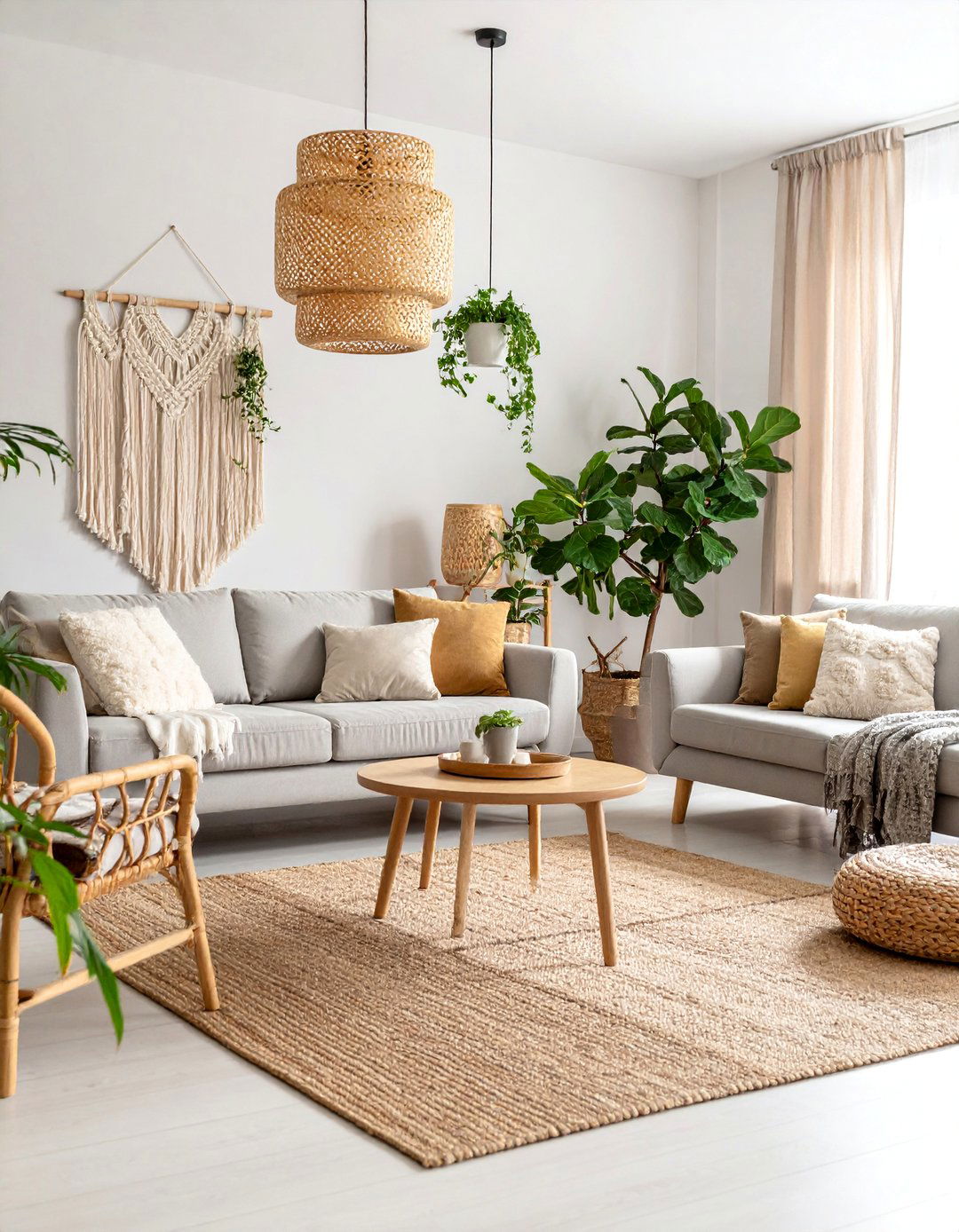 Neutral Living Room with Layered Textures - 25 Boho-scandinavian Design and Decor Ideas