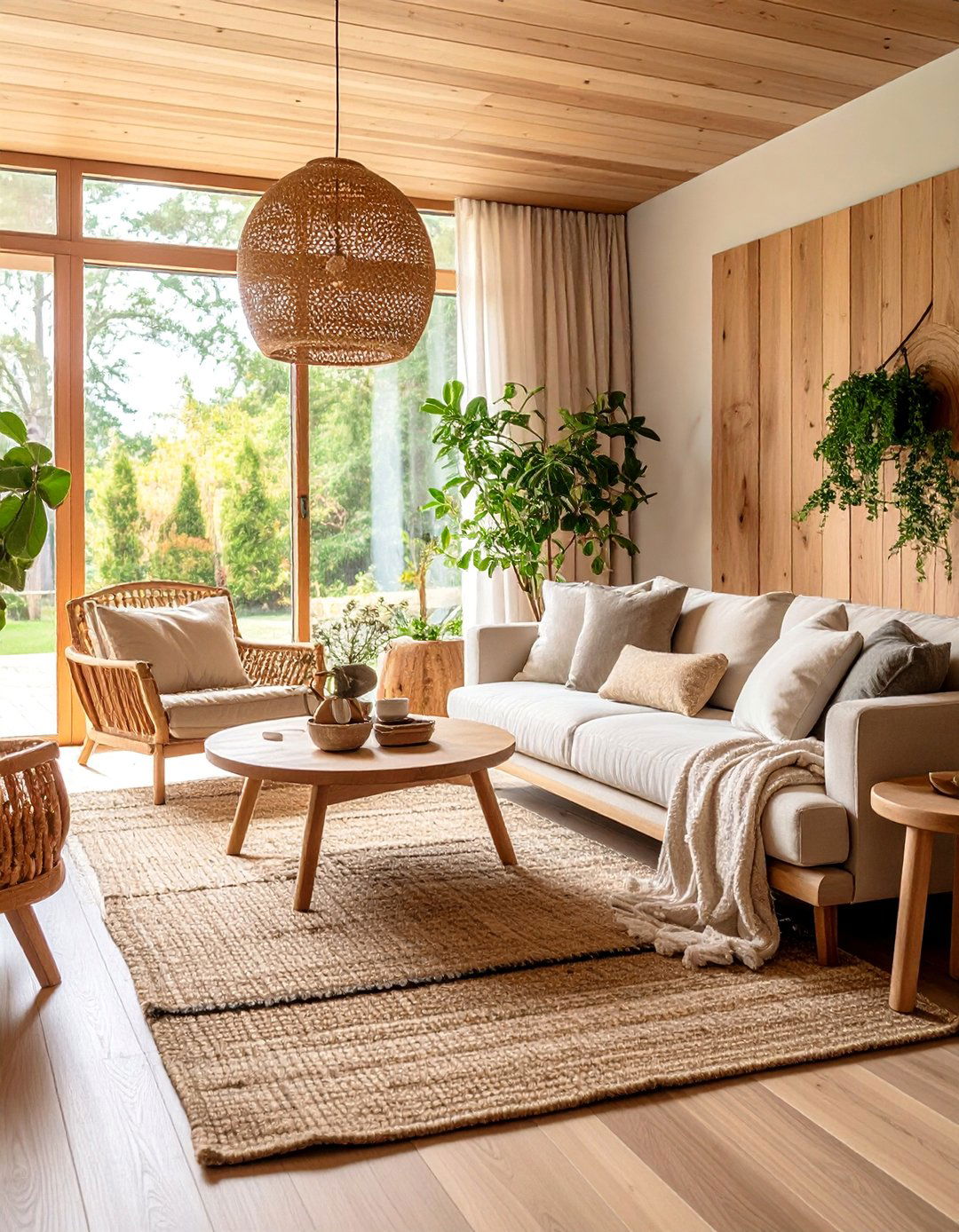 Neutral Living Room with Natural Wood Tone Variations - 25 Rustic Living Room Ideas