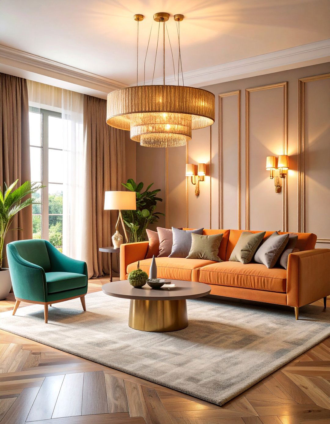Neutral Living Room with Statement Lighting - 25 Neutral Living Room Ideas