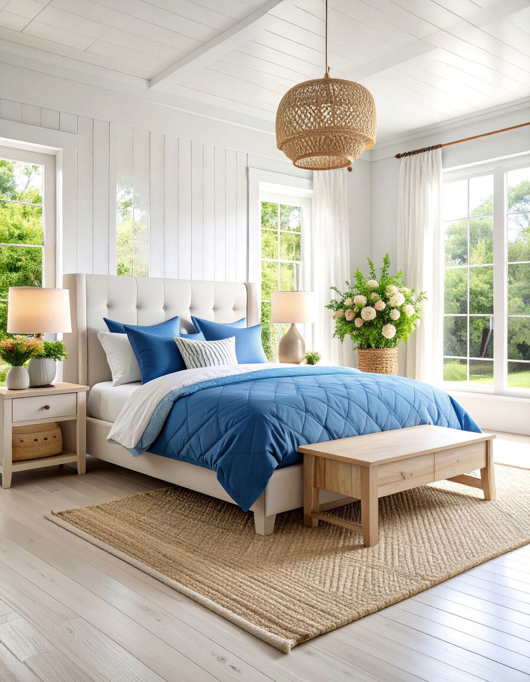 Neutral Master Bedroom with Coastal Accents - 25 Nancy Meyers Interior Design Ideas