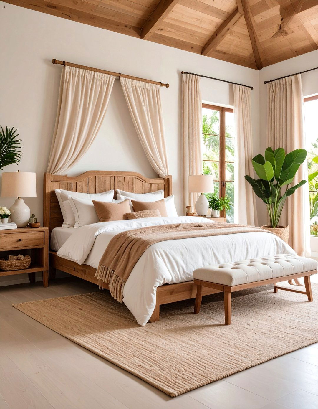 Neutral Master Suite with Linen Textures and Wood Accents - 25 Organic Modern Interior Design Ideas