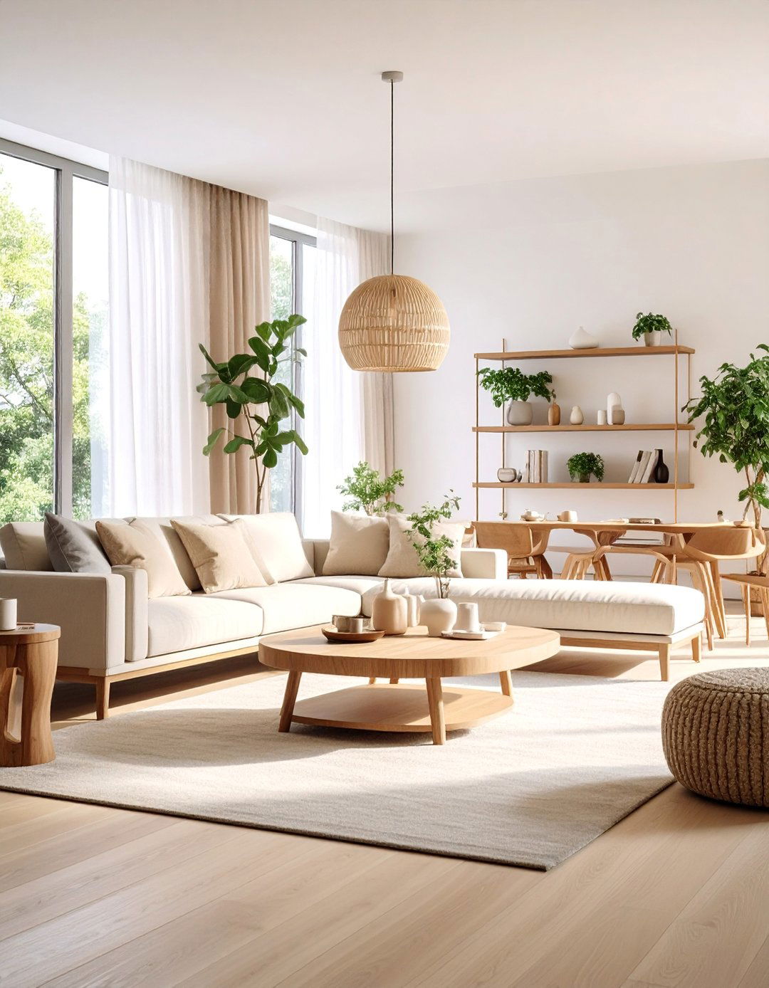 Neutral Minimalist Living Room with Natural Wood Accents - 25 Organic Modern Living Room Design Ideas