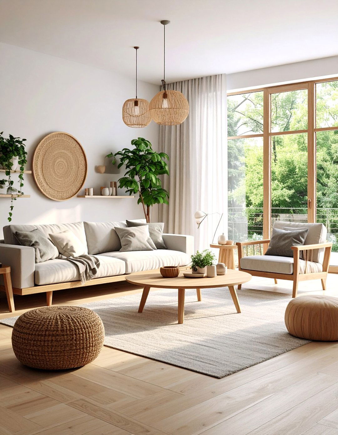 Neutral Monochrome with Wood Accents Living Room - 25 Mid-Century Modern Living Room Ideas