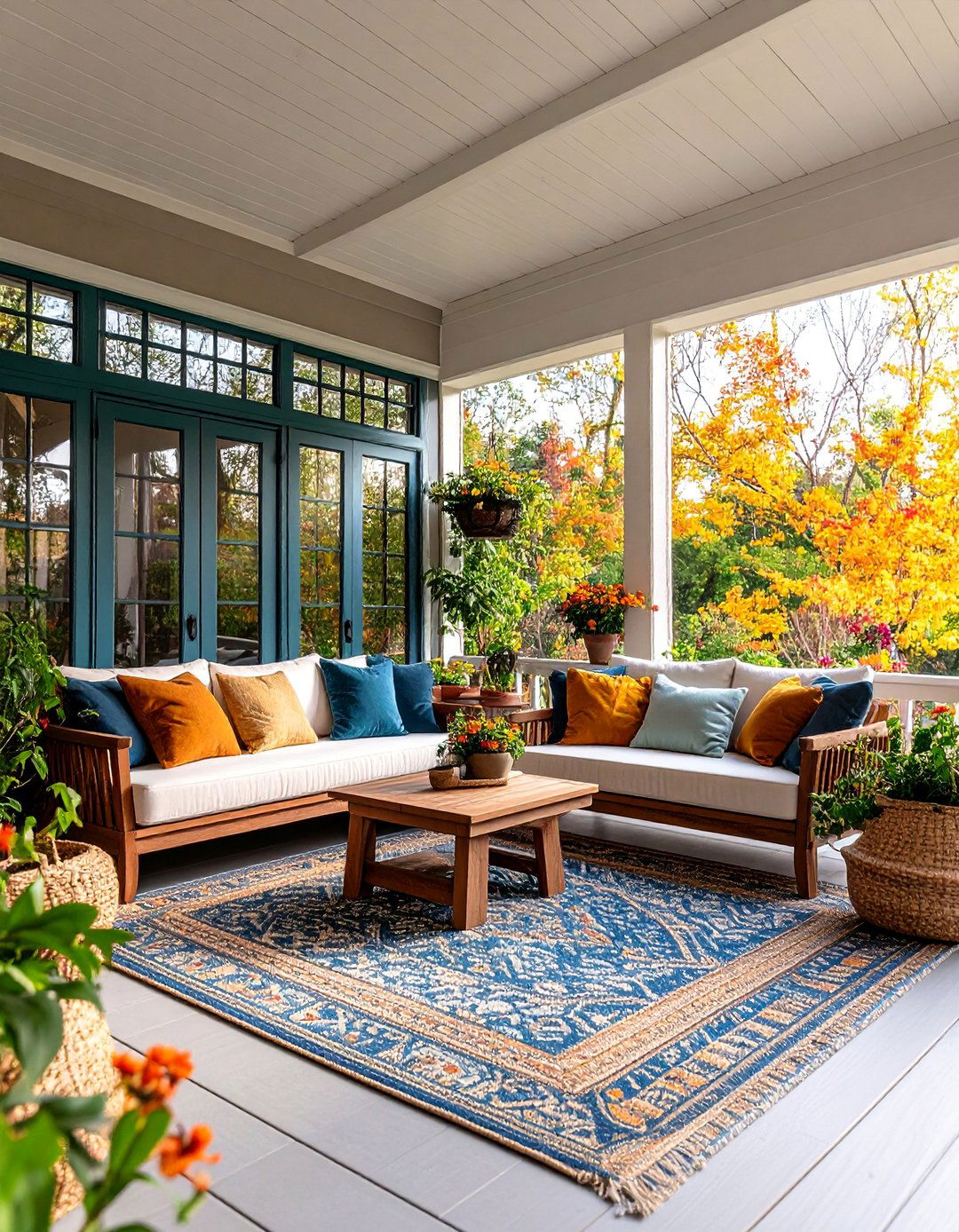 Neutral Palette Screened Porch with Natural Materials - 25 Screened-in Porch Ideas