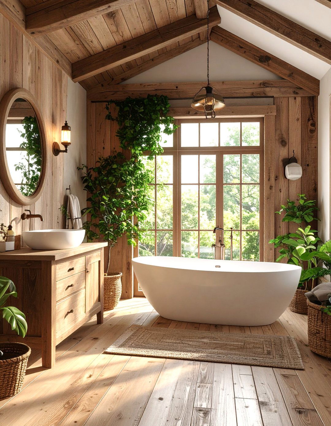 Neutral Rustic Bathroom with Reclaimed Wood - 25 Neutral Bathroom Ideas