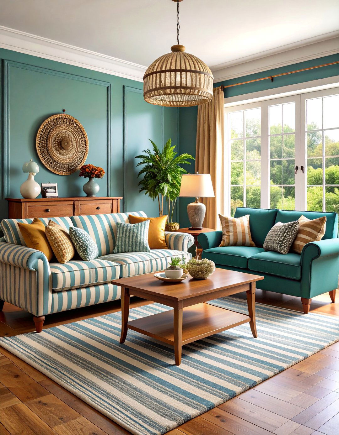 Neutral Striped French Country Living Room - 25 French Country Living Room Ideas