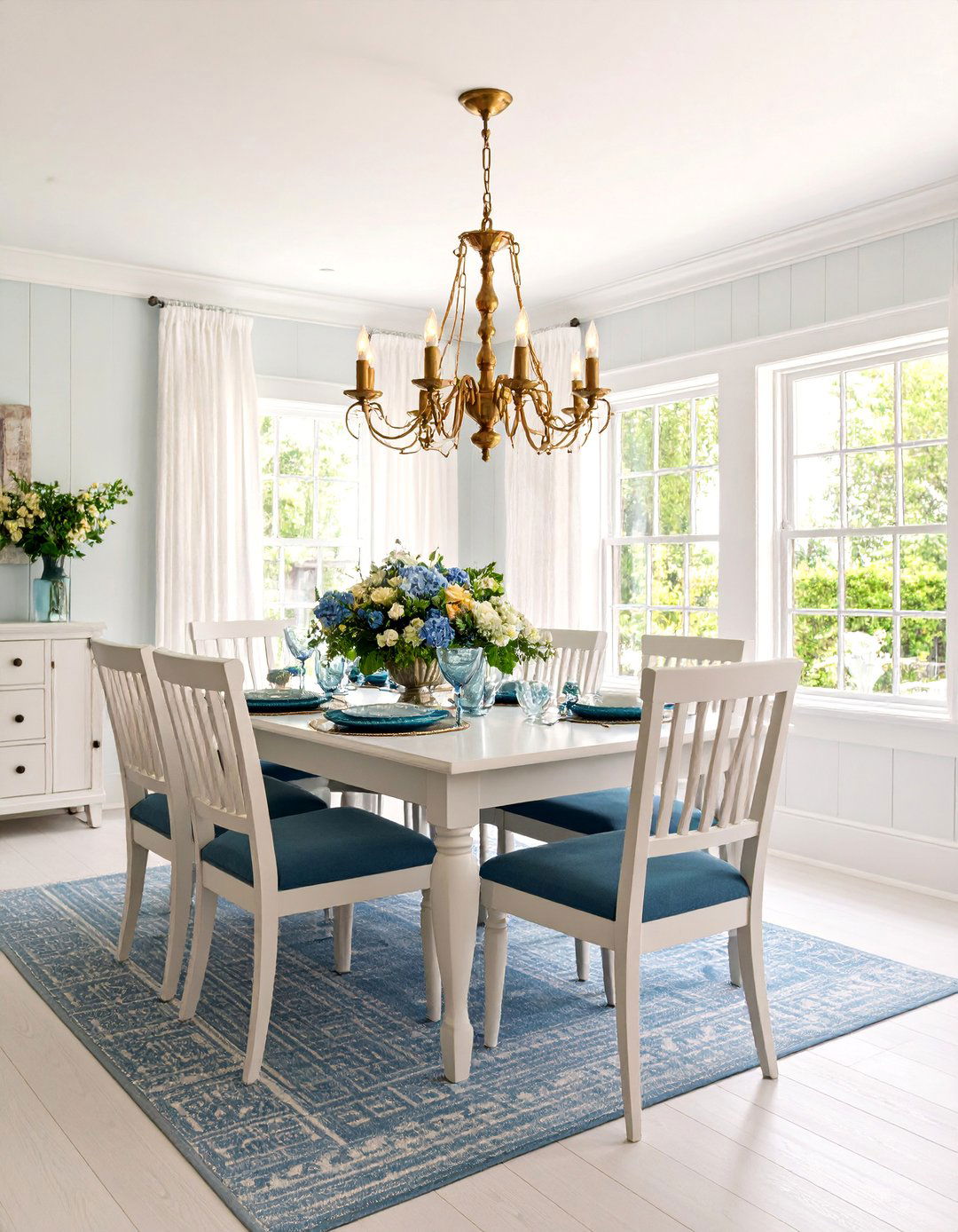 New England Colonial Dining Room with Coastal Blue Accents - 25 Colonial Dining Room Ideas