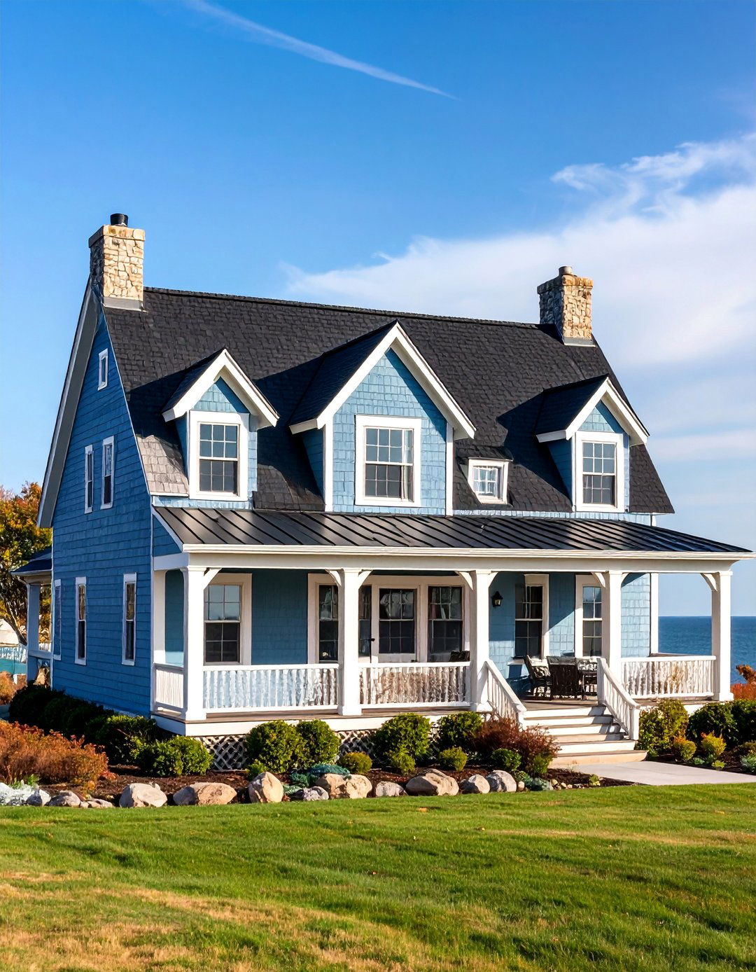 New England Colonial Weathered Shingle - 25 Exterior Home with a Black Roof Ideas