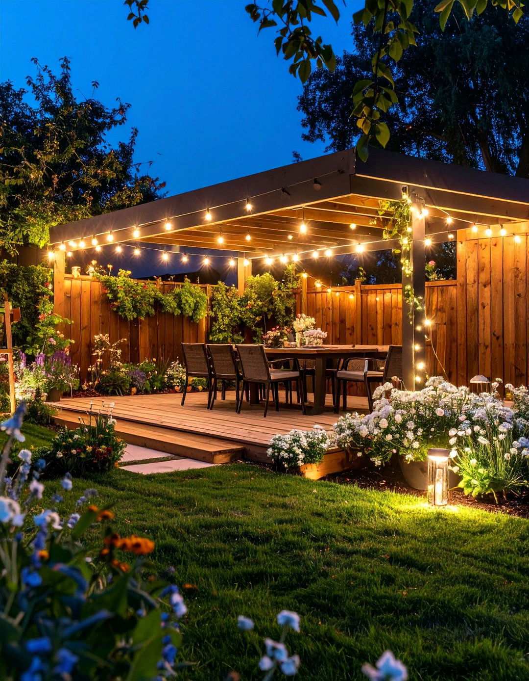Night Lit Enclosed Garden for Entertaining - 25 Enclosed Garden Ideas