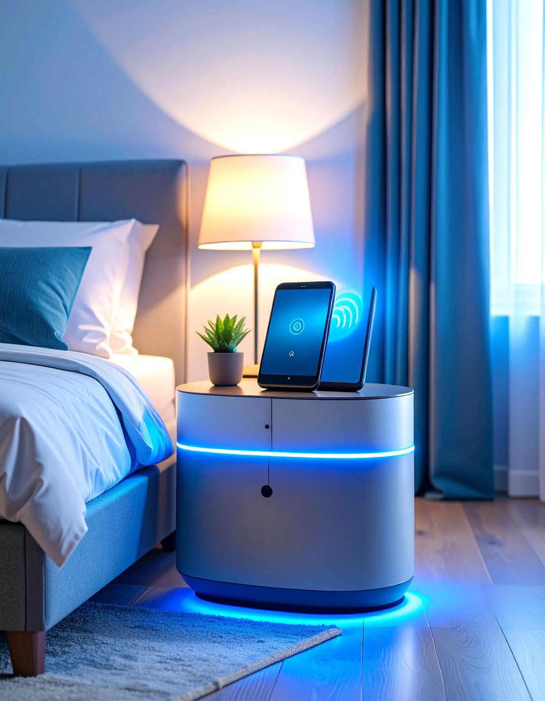 Nightstand with Wireless Charging Surface and Smart Features - 25 charging station ideas