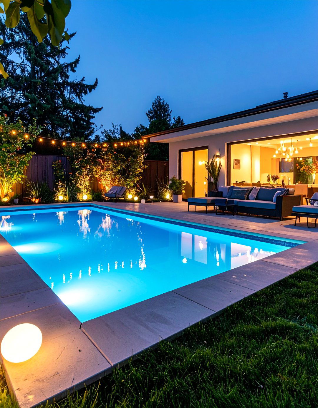 Nighttime LED Semi Inground Pool - 25 Semi Inground Pool Ideas