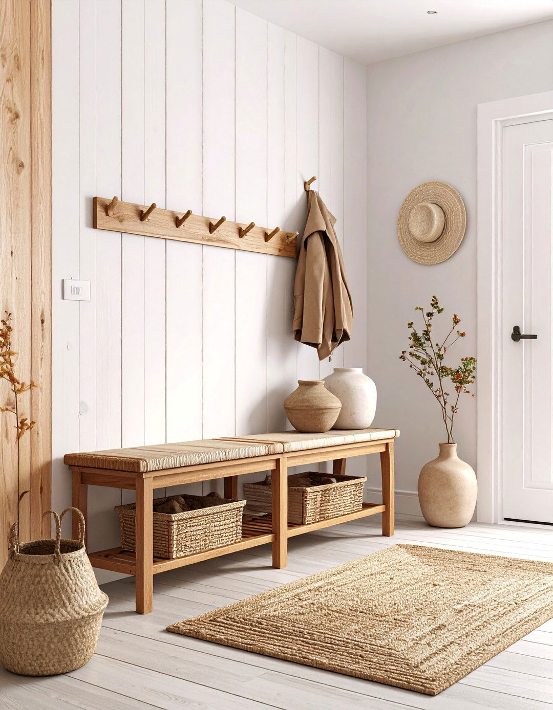 Nordic Bench and Hook System - 25 Scandinavian Entryway Ideas
