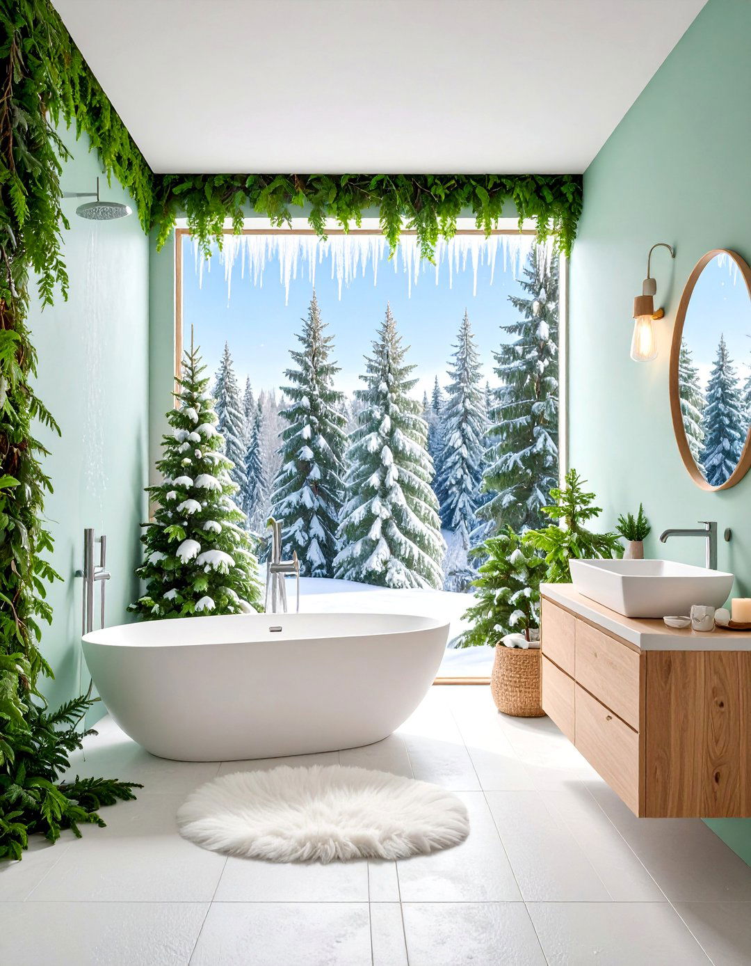 Nordic Forest Winter Wonderland - 25 Bathroom Mural Ideas