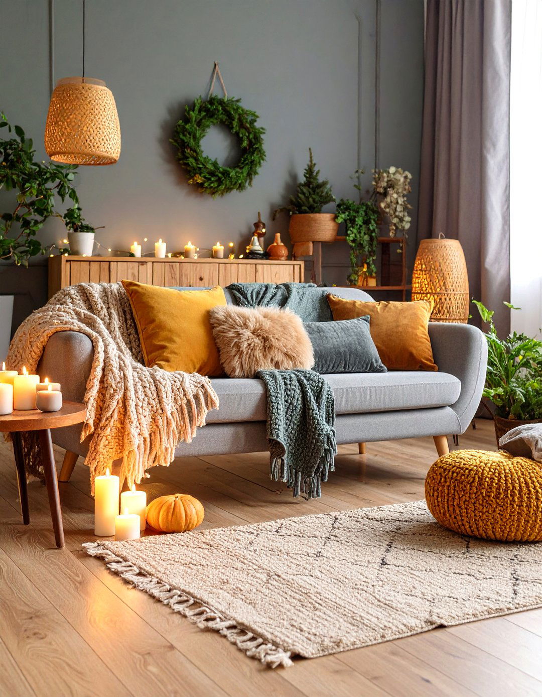 Nordic Hygge Grey Couch Living Room with Cozy Comfort Elements - 25 Grey Couch Living Room Ideas