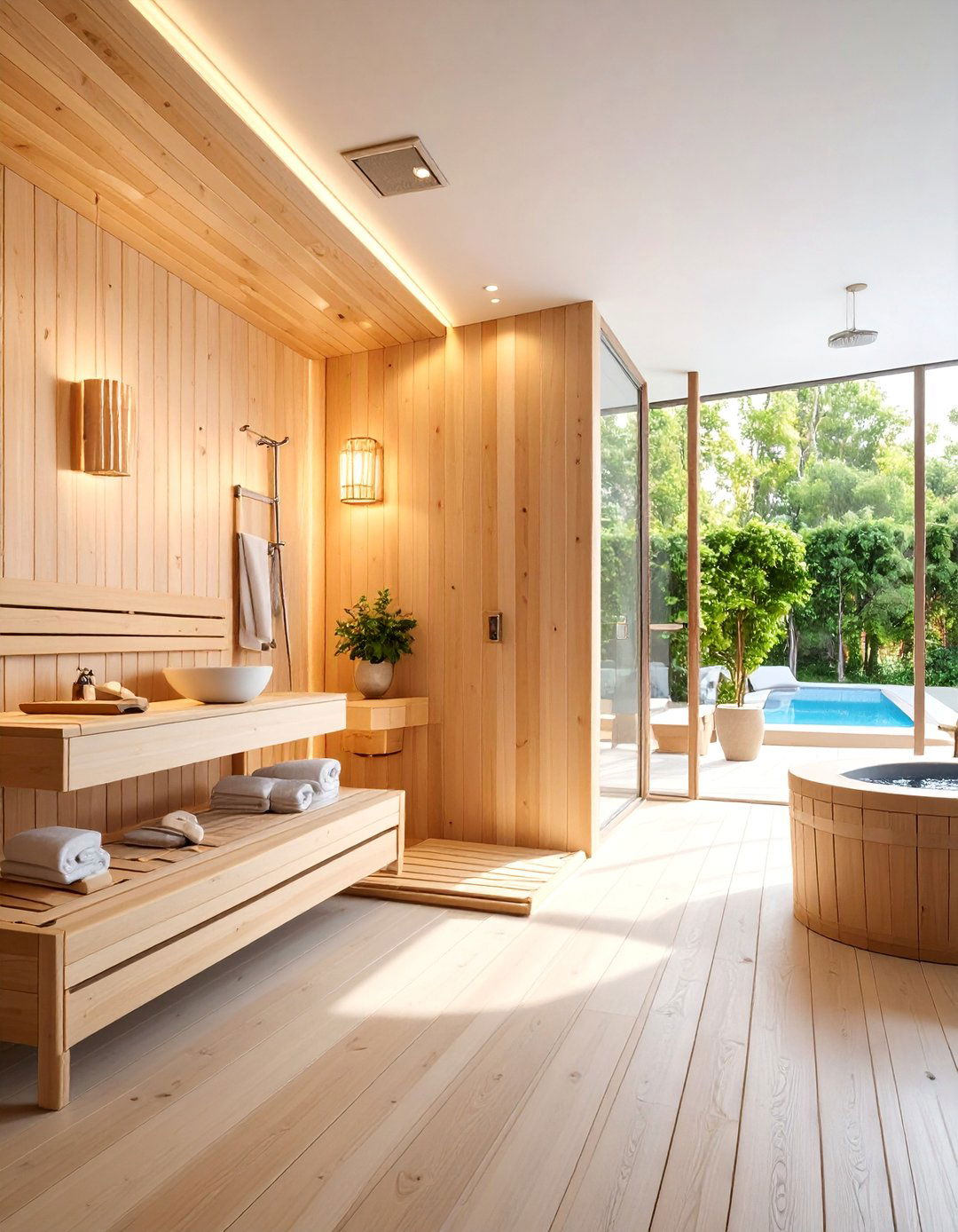 Nordic Inspired Spa Room with Traditional Sauna - 25 Spa Room Ideas