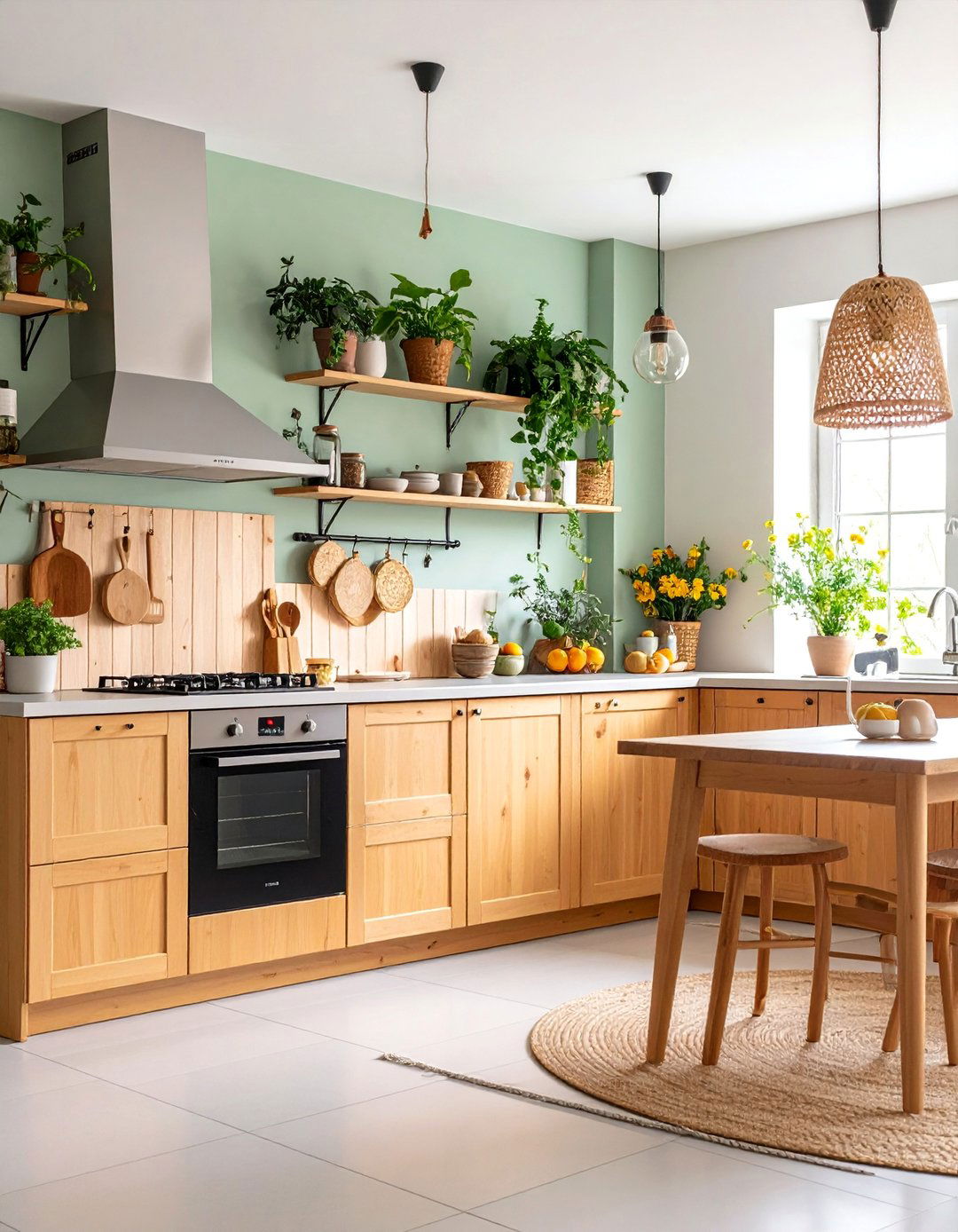 Nordic Kitchen with Pine Wood Wall Storage - 25 Kitchens Without Upper Cabinets