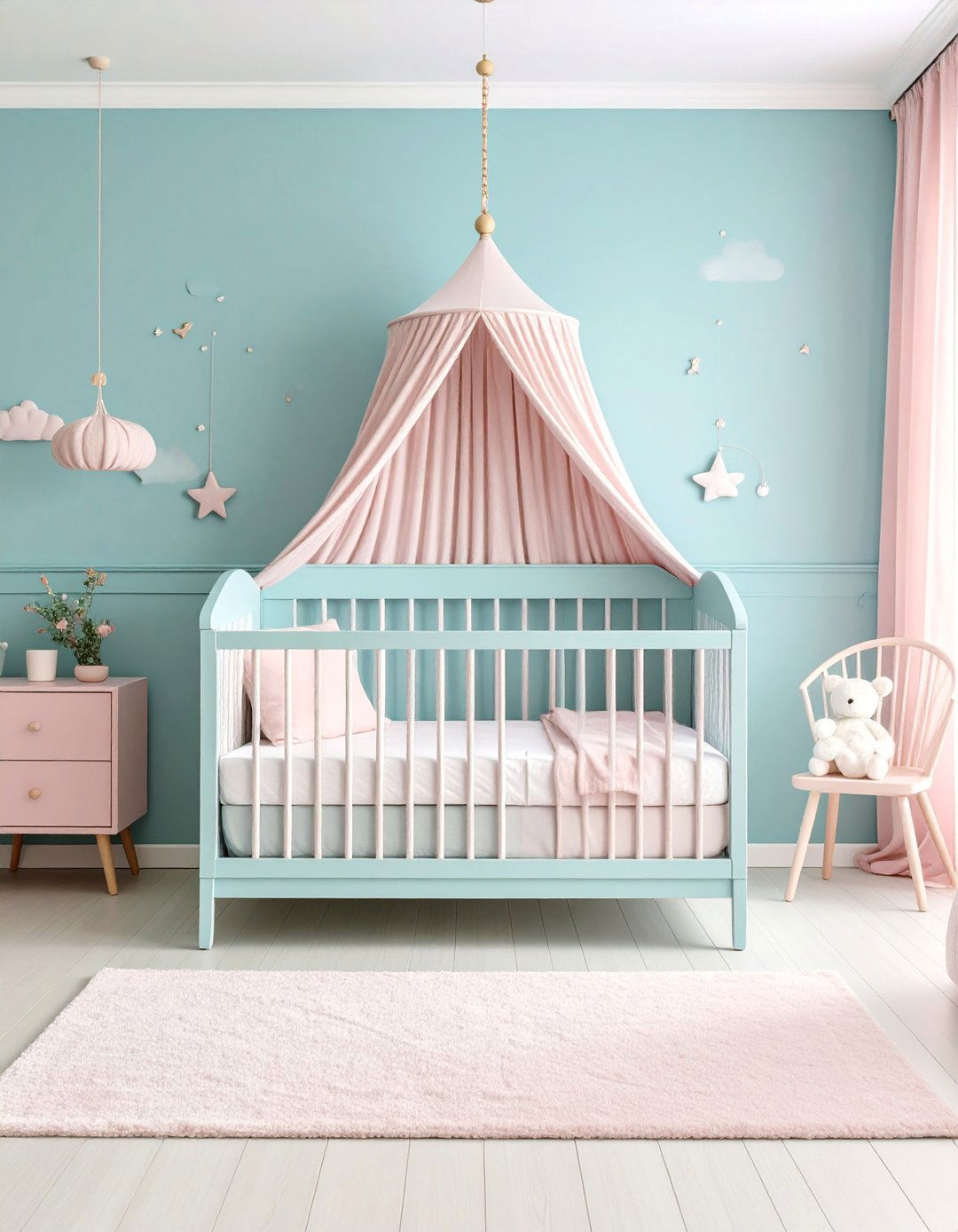 Nursery Teal and Baby Pink Bedroom with Whimsical Elements - 25 Teal and Pink Bedroom Ideas
